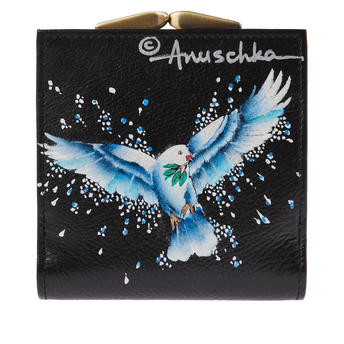 As Is Anuschka Hand-Painted Leather Two-Fold Wallet with Clasp - 20589745