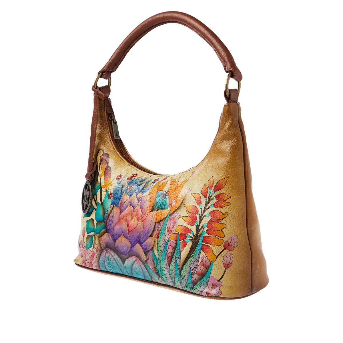 Hand Painted Leather Zip Top Shoulder Bag, Handbags