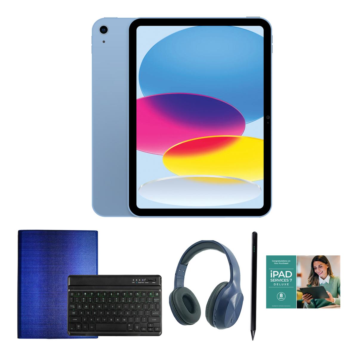 Apple iPad 10.9" 10th Gen Blue 256GB with Keyboard and Headphones
