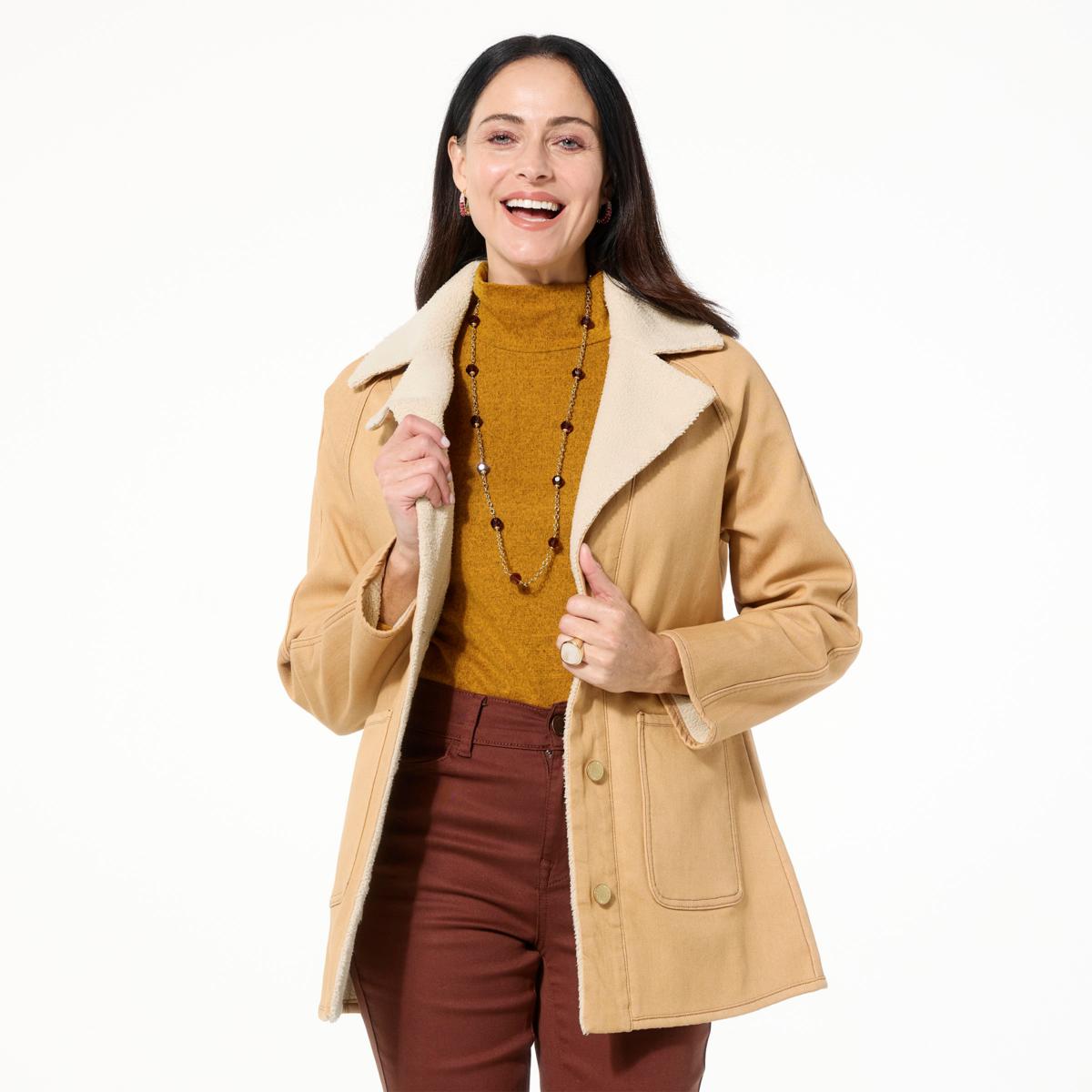 "As Is" DG2 by Diane Gilman Vintage-Style Denim Sherpa Coat