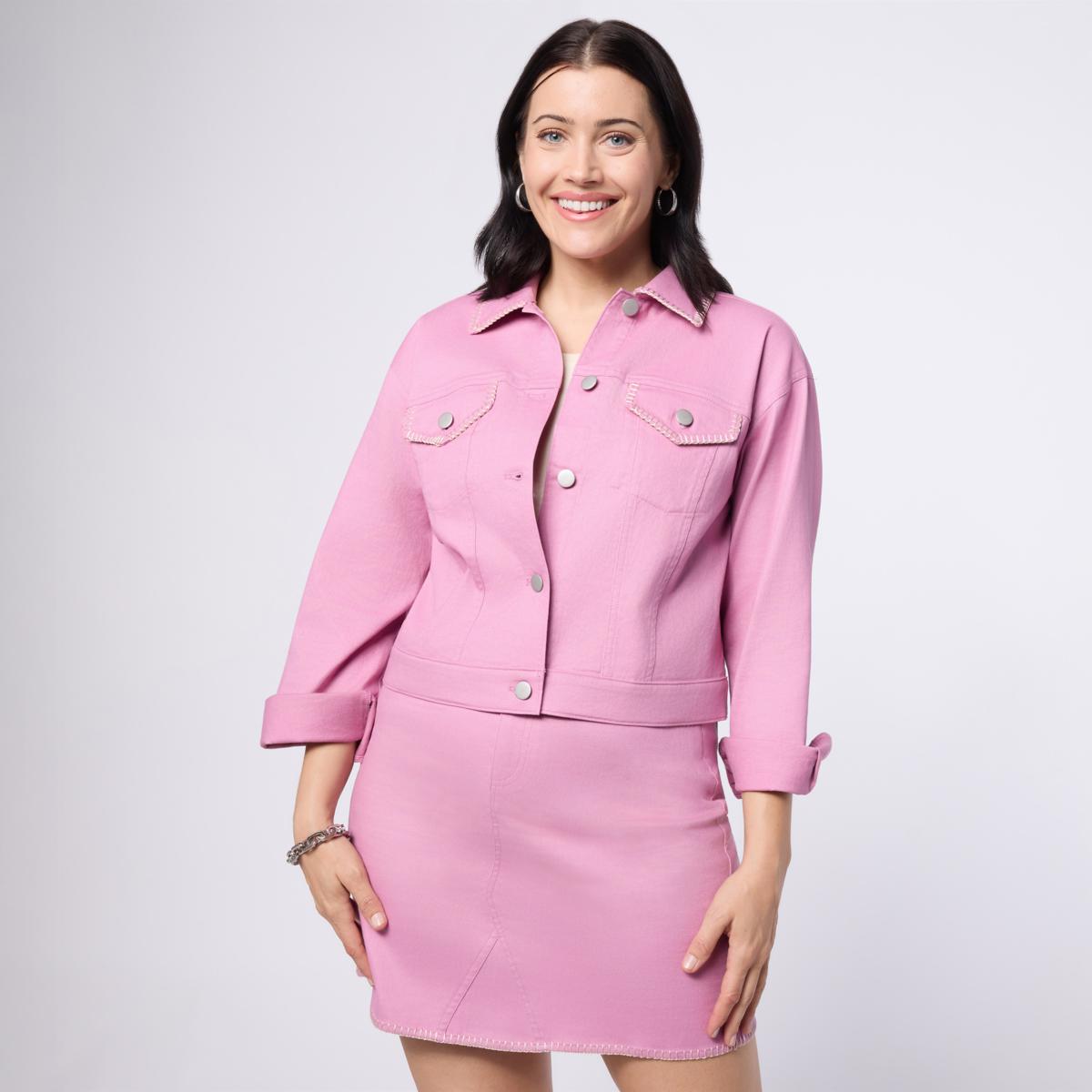 "As Is" G by Giuliana Colored Twill Jacket with Blanket Stitch
