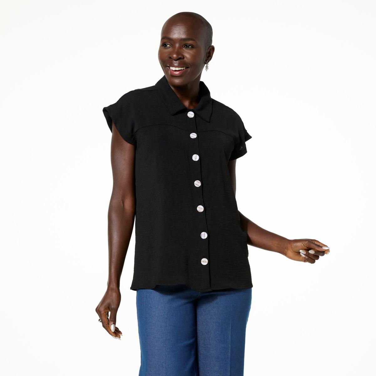 "As Is" Nina Leonard Textured Wave Tortoise Button Top