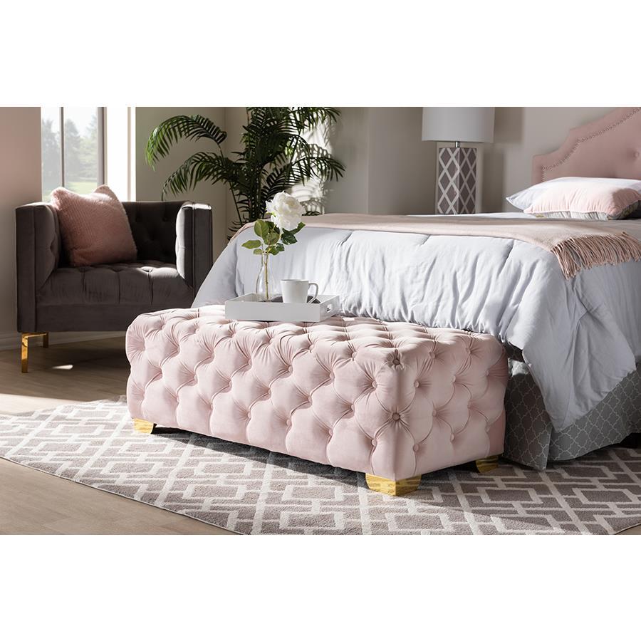 Avara Velvet Fabric Upholstered Button Tufted Bench Ottoman - 20104115 ...