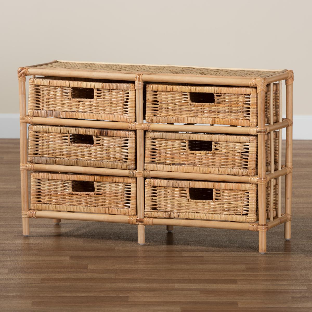 Baxton Studio Dariana Modern Bohemian Rattan 6 Drawer Storage