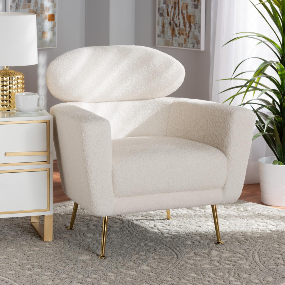 Baxton Studio Fantasia Modern Upholstered and Gold Metal Armchair