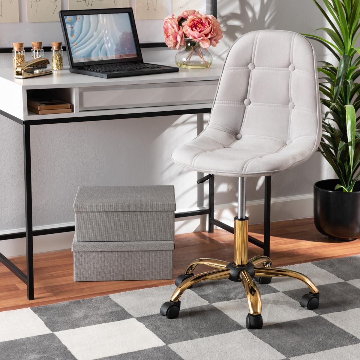 Baxton Studio Kabira Contemporary Fabric and Metal Swivel Office