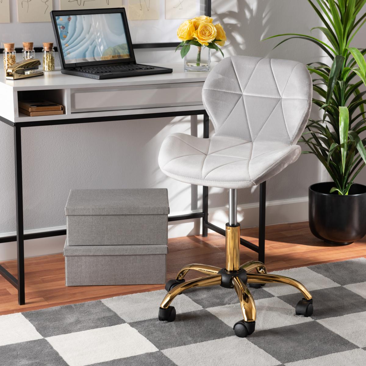 Baxton Studio Savara Contemporary Fabric and Metal Swivel Office Chair