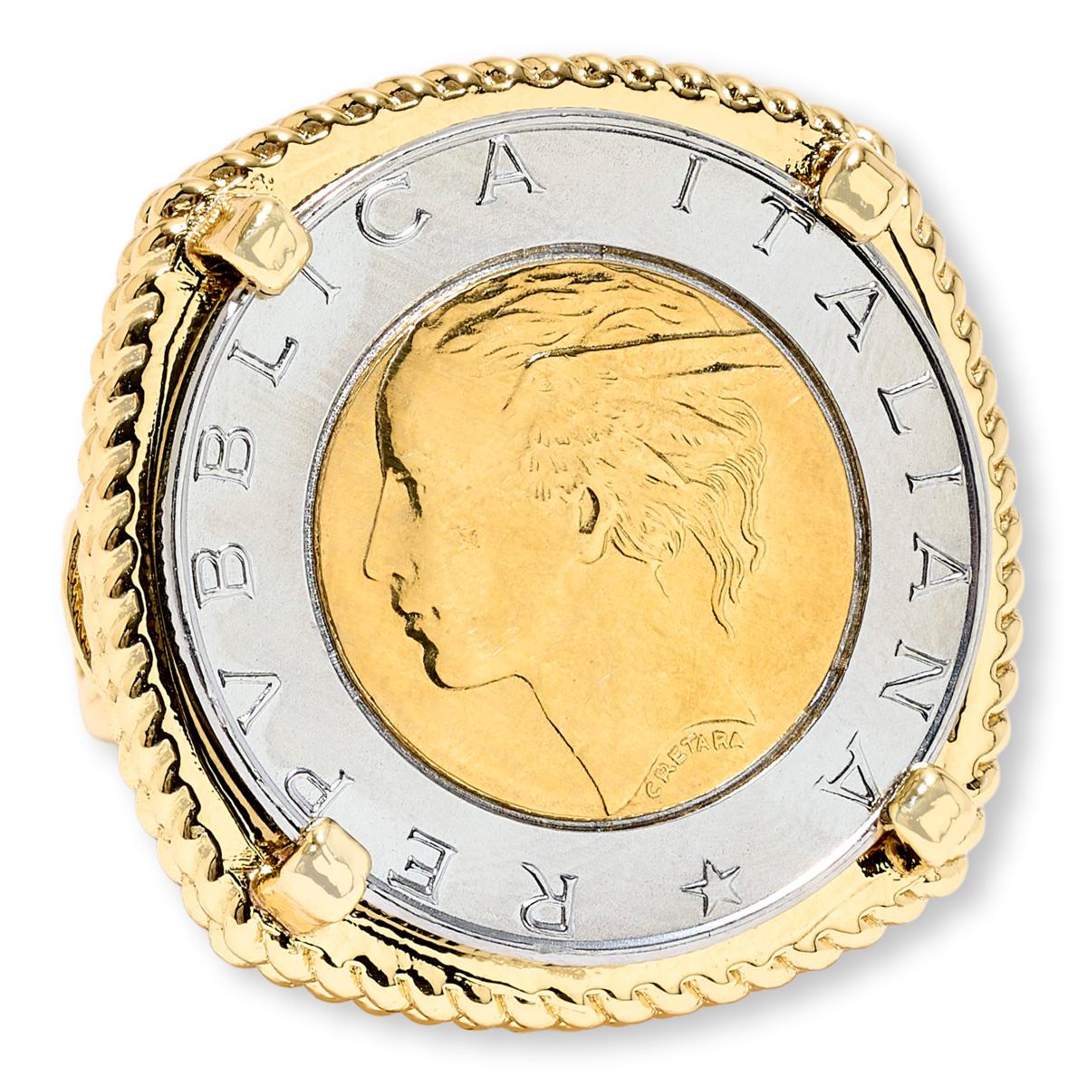 Bellezza 500 Lira Coin Bronze Rope Frame Ring | HSN