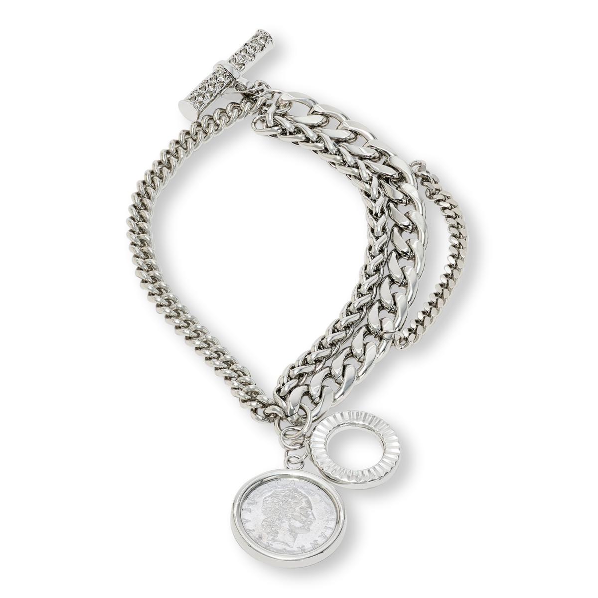 アクセサリー b Bellezza Bronze Multi-Chain Lira Charm Toggle Bracelet | HSN
