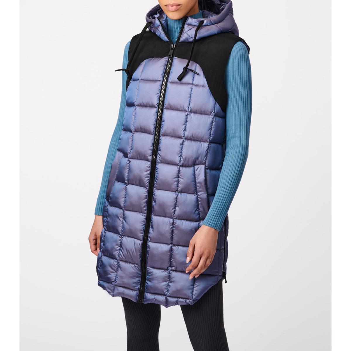 Bernardo Box Quilt Long Hooded Vest 