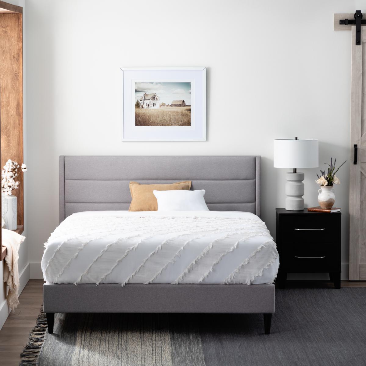 Upholstered triple store lined platform bed