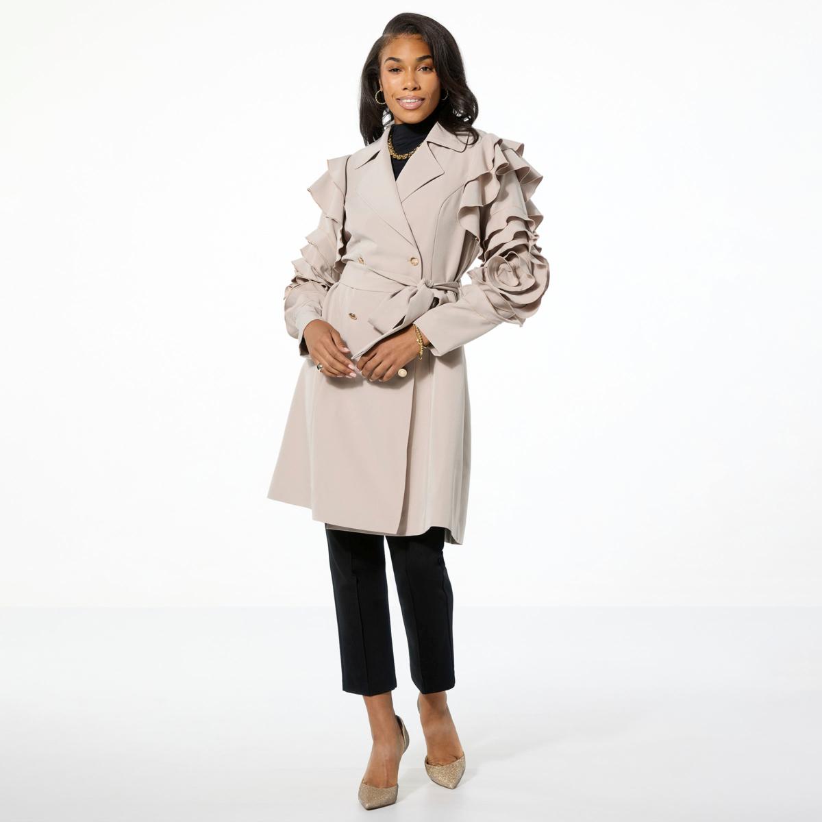 C Wonder by Christian Siriano Cassandra Ruffled Trench Coat | HSN