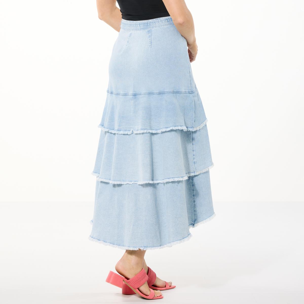 C Wonder by Christian Siriano Denim Flounce Wrap Skirt