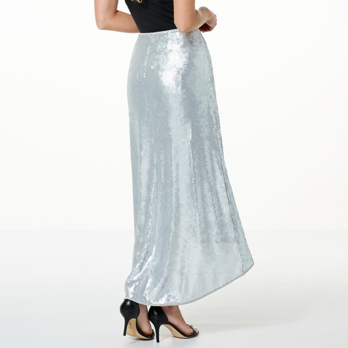 C Wonder by Christian Siriano Flared Hi-Low Sequined Skirt
