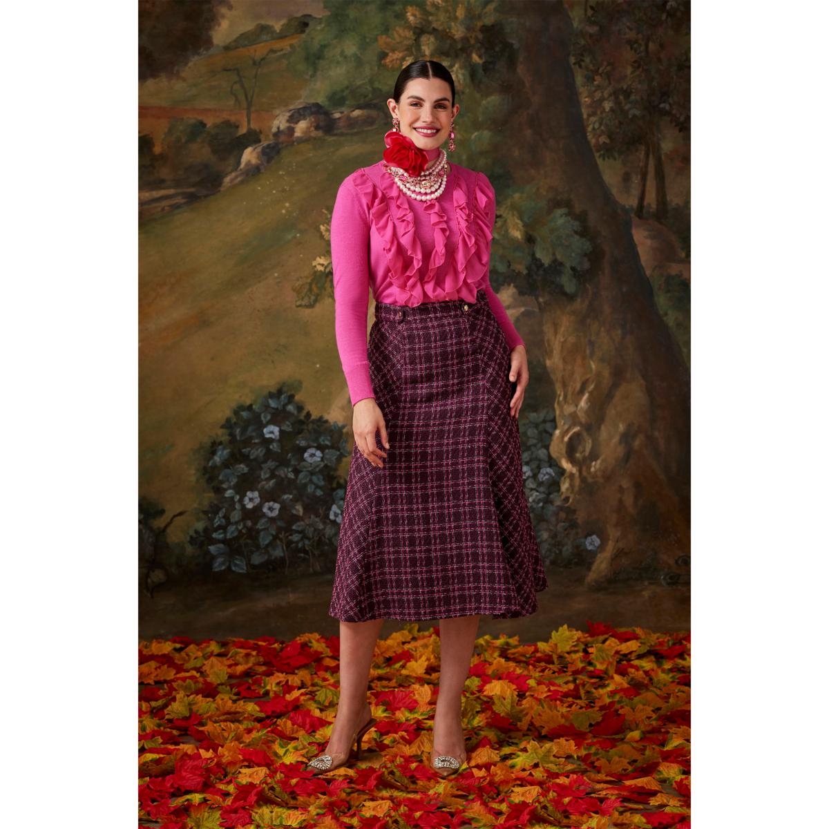 C Wonder Tweed A-Line Midi Skirt | HSN