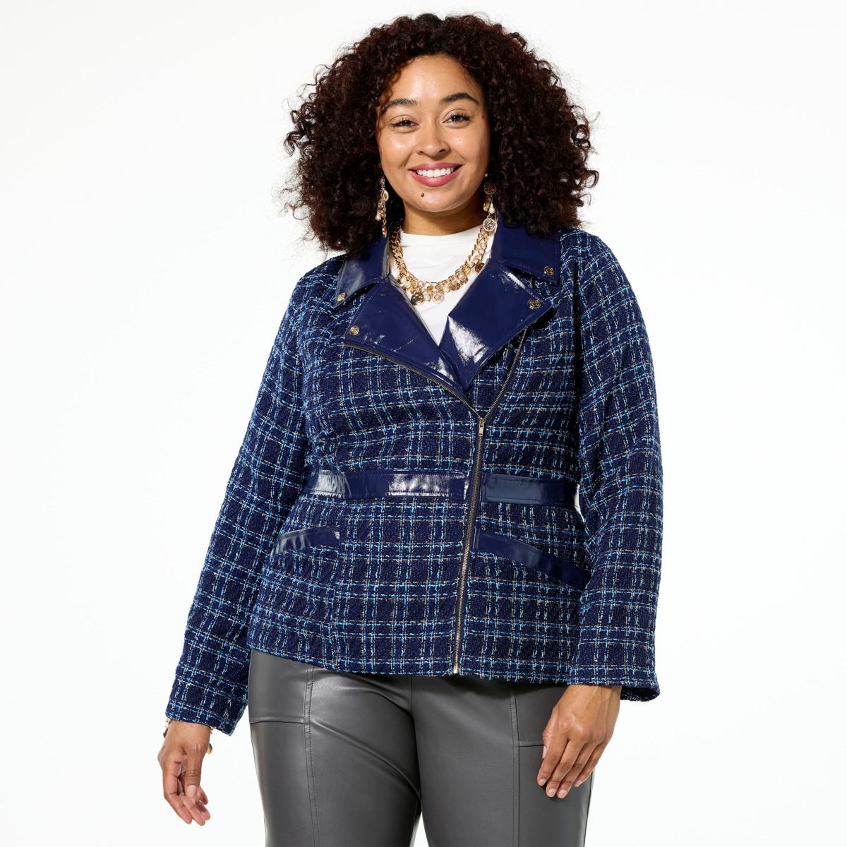 C Wonder Tweed and Faux Leather Moto Jacket | HSN