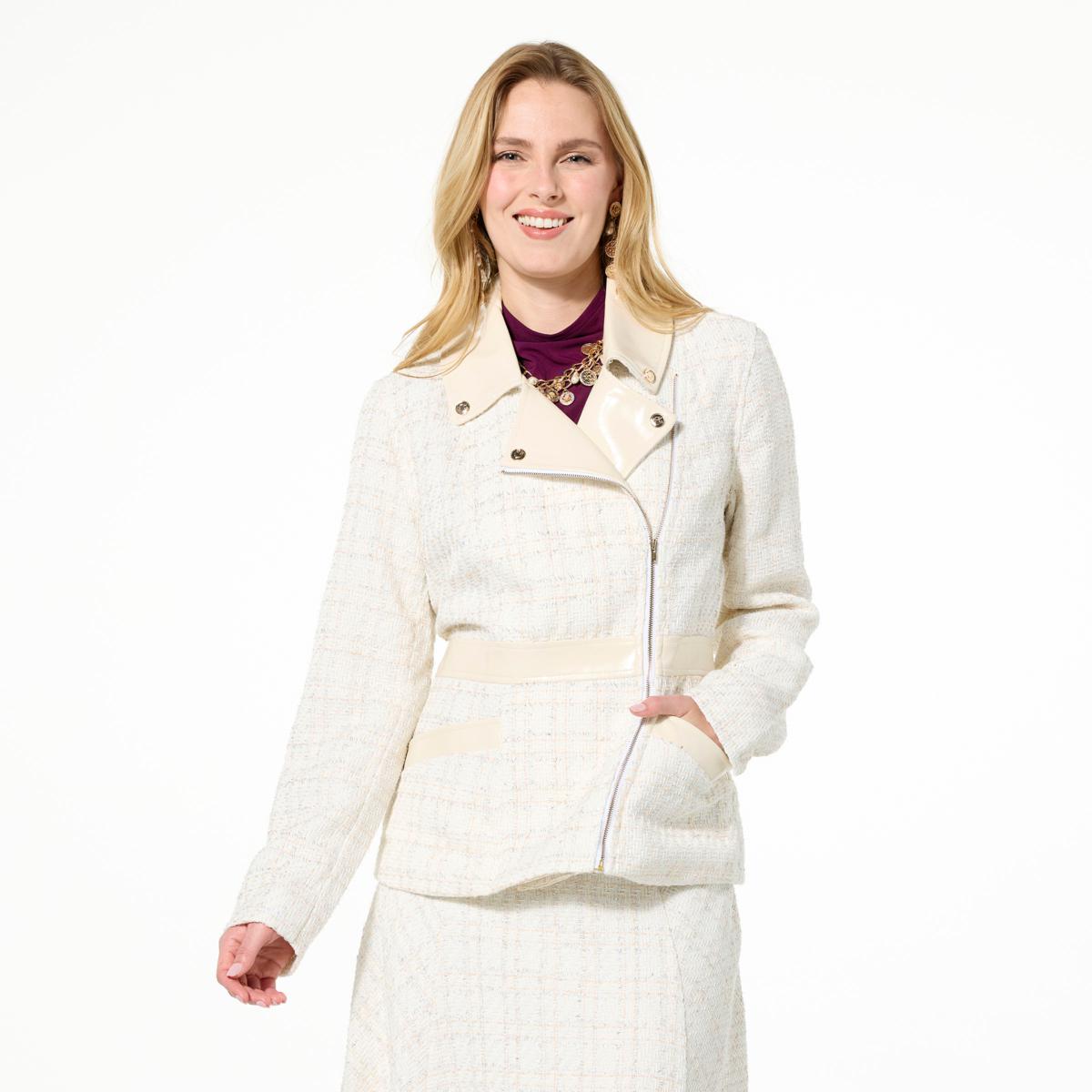 C Wonder Tweed and Faux Leather Moto Jacket | HSN