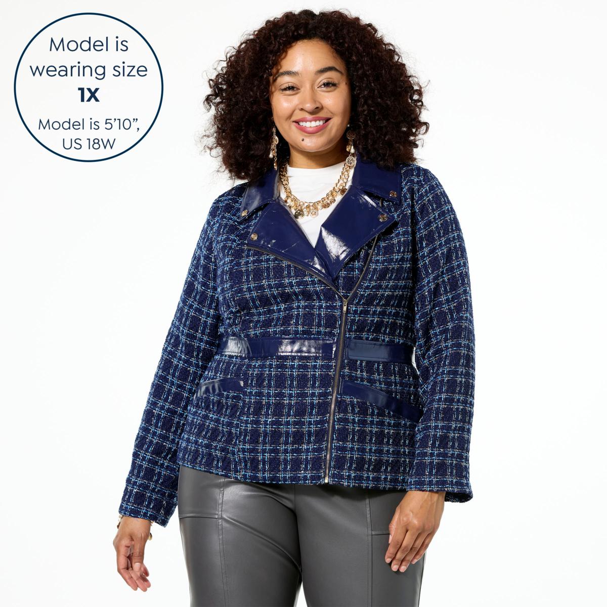 C Wonder Tweed and Faux Leather Moto Jacket | HSN
