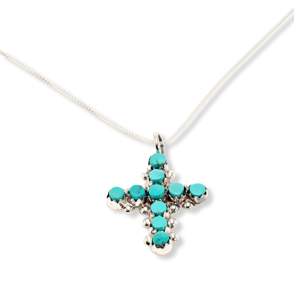 Chaco Canyon Campitos Turquoise Cross Pendant with 18