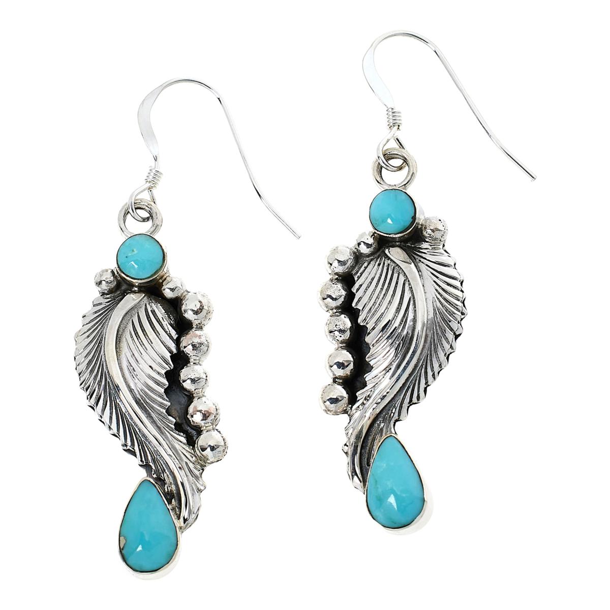 Chaco Canyon Campitos Turquoise Etched Leaf Drop Earrings