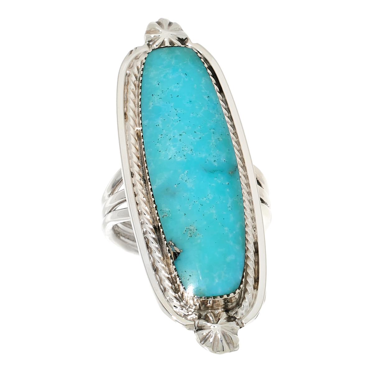 Chaco Canyon Freeform Kingman Turquoise Elongated Sterling Silver Ring