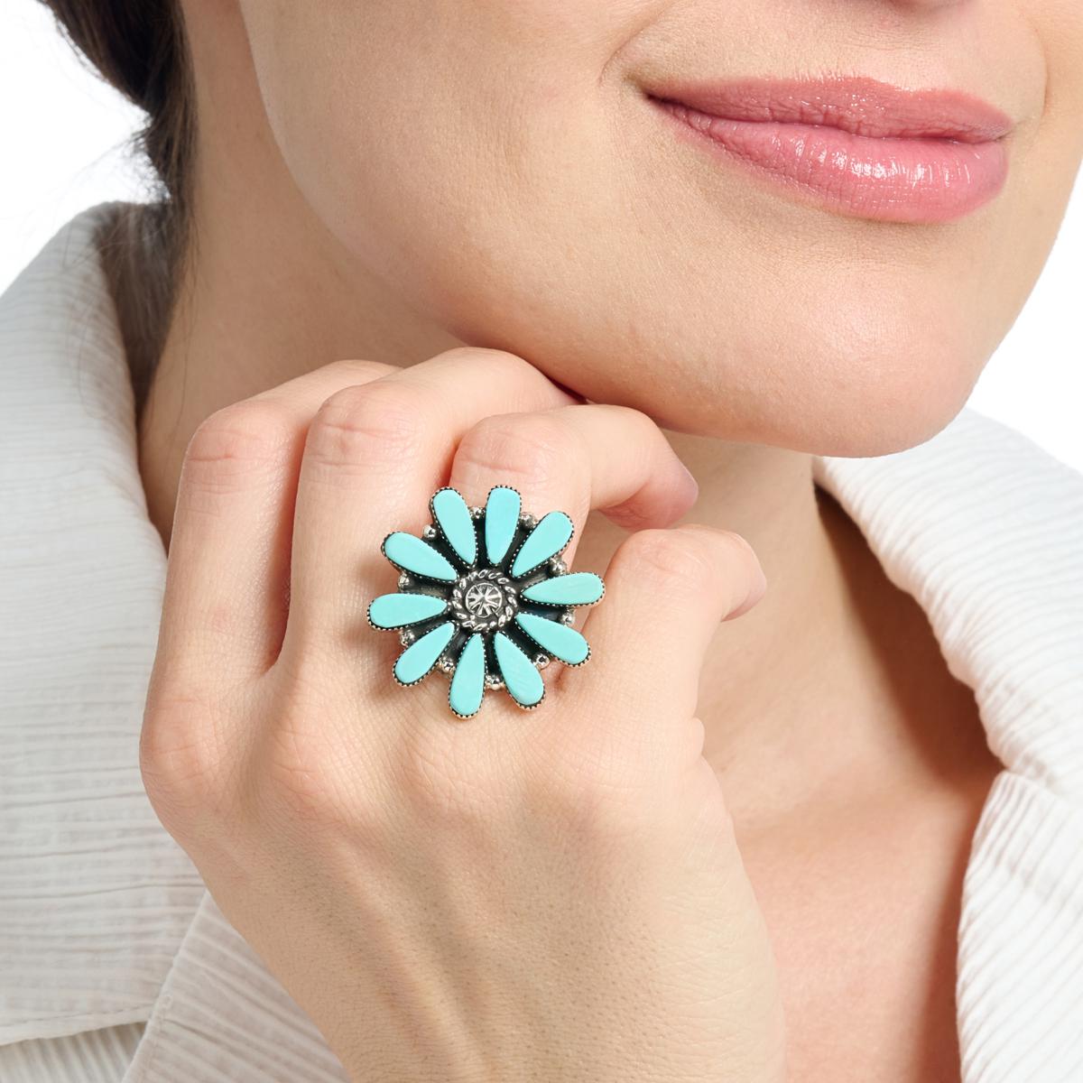 Chaco Canyon Sterling Silver Campitos Turquoise Cluster Ring | HSN