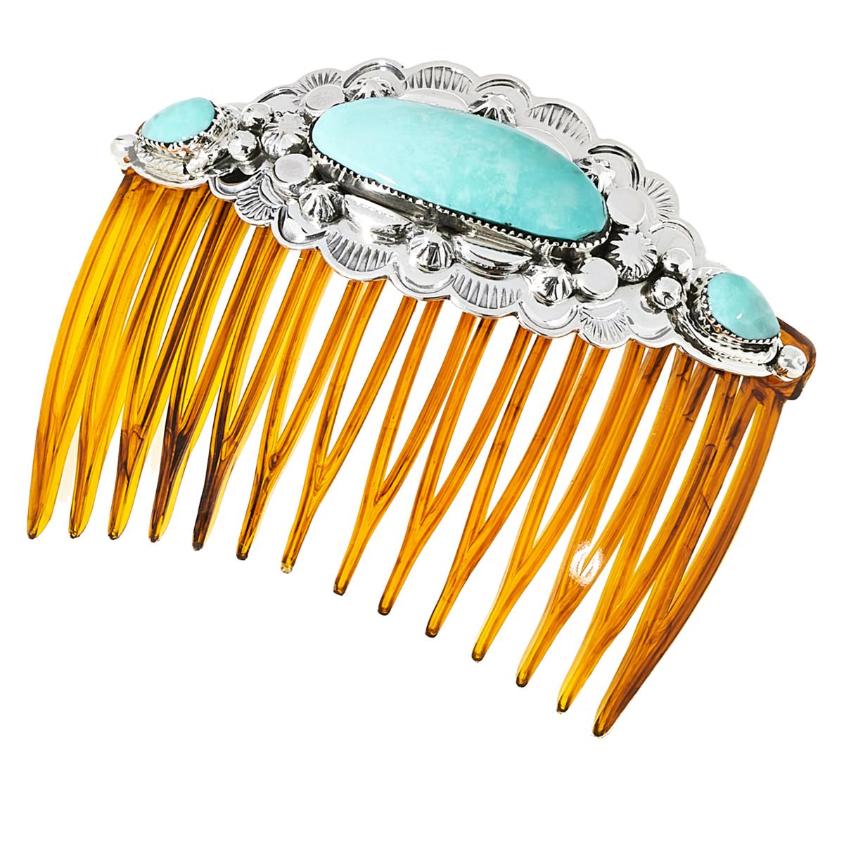 Chaco Canyon Sterling Silver Campitos Turquoise Hair Comb