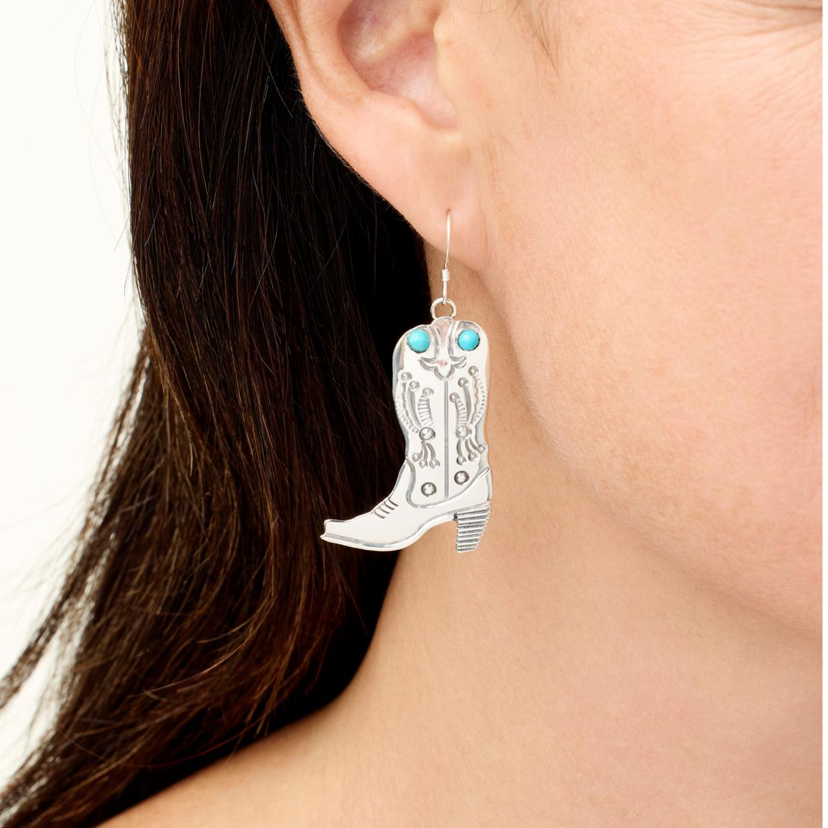 Cowboy boot hot sale earrings silver