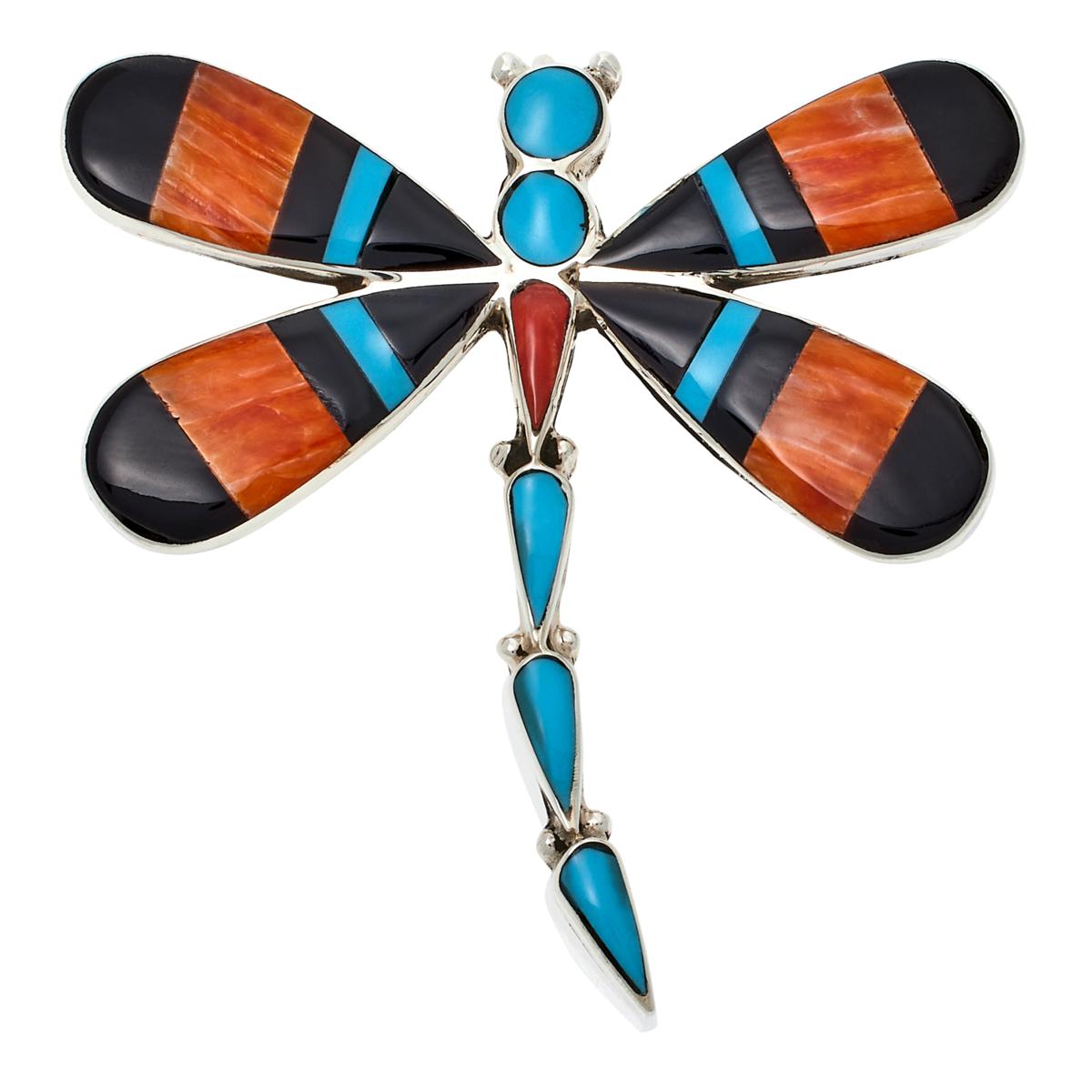 Chaco Canyon Zuni Multi Gemstone Dragonfly Pin Pendant 22656365