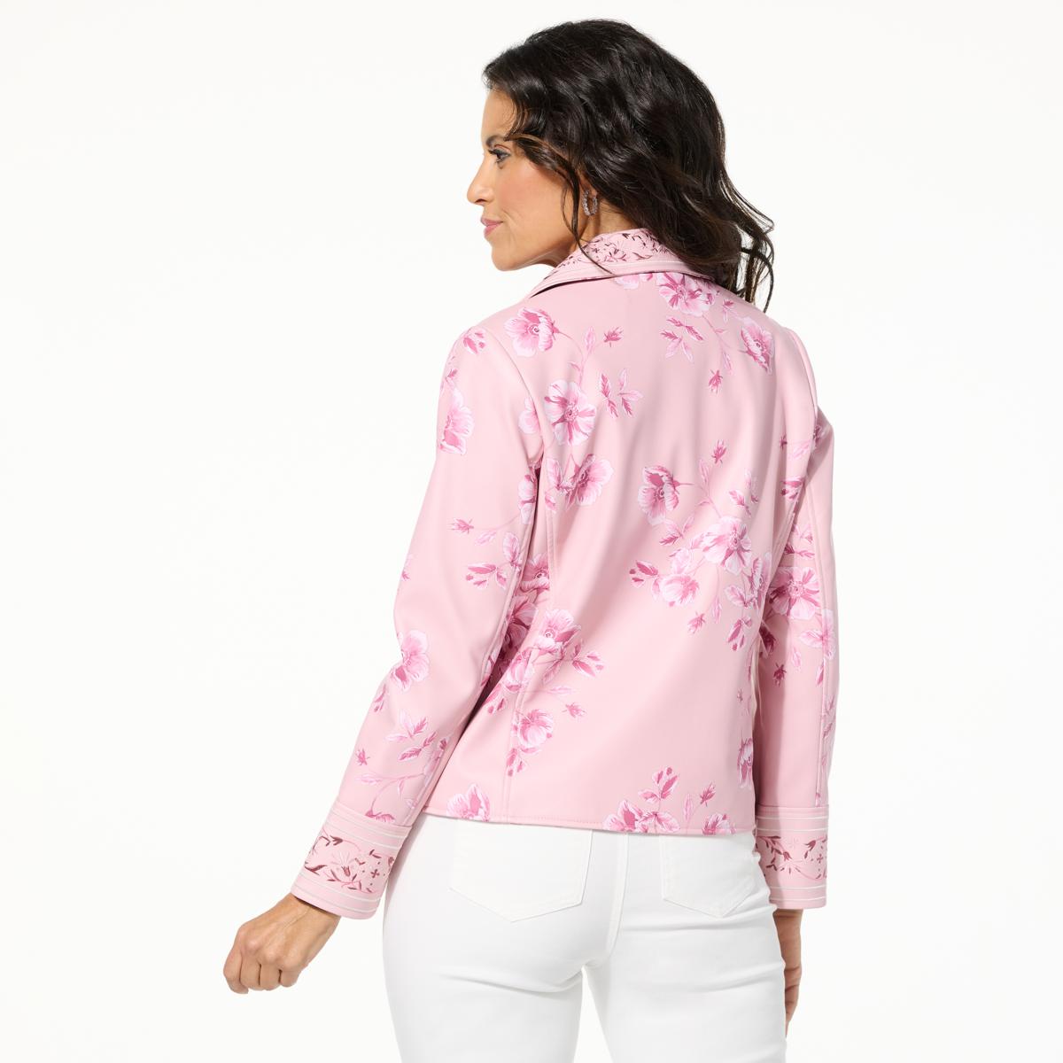 Colleen Lopez Embroidered Faux Leather and Print Moto Jacket | HSN