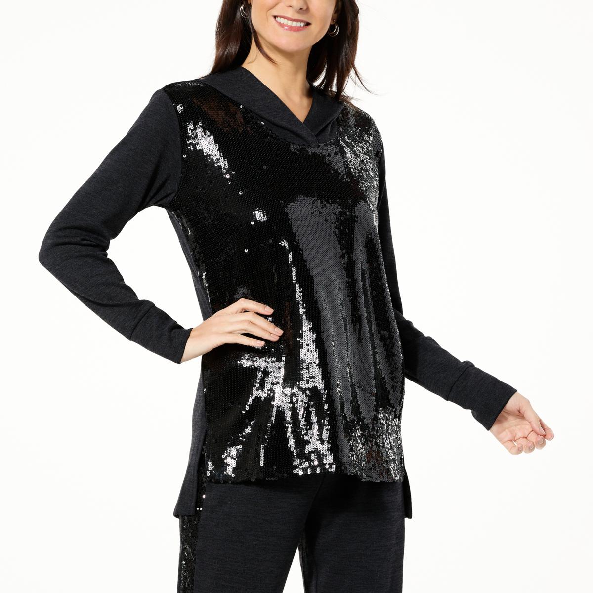 Colleen Lopez TRENS Printed Knit Mock Sequin Duster Cardigan - Metallic - Size X-Small