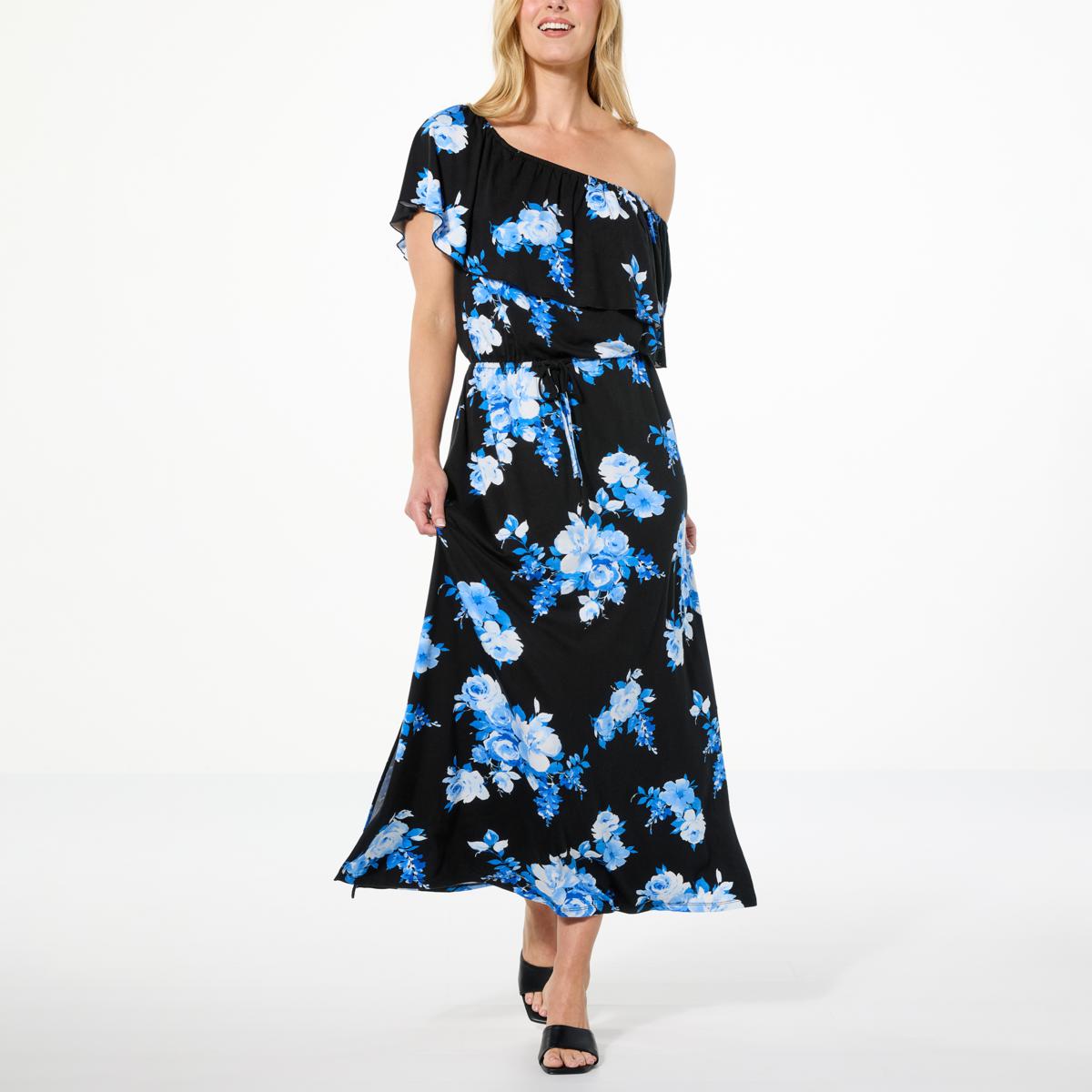 Colleen Lopez Off-the-Shoulder Printed Knit Maxi Dress - Green - Size Petite 2 X