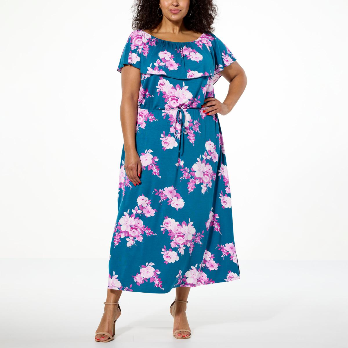 Colleen Lopez Off-the-Shoulder Printed Knit Maxi Dress - 22651885 | HSN