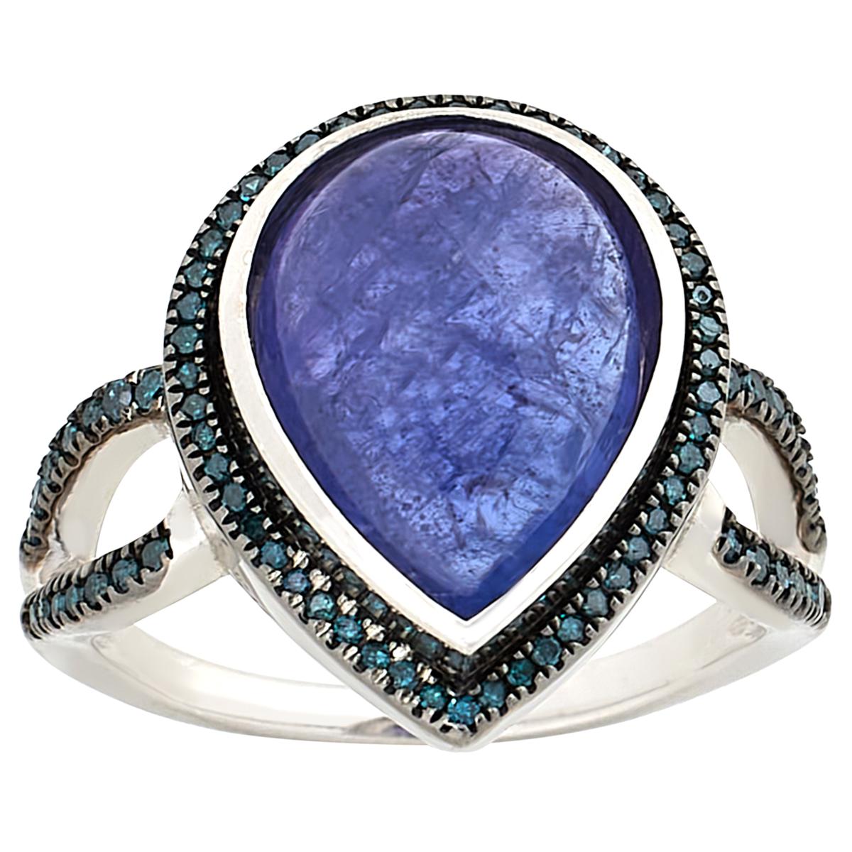 Diamond,Opal & store Tanzanite Oxidized Sterling Silver Ring