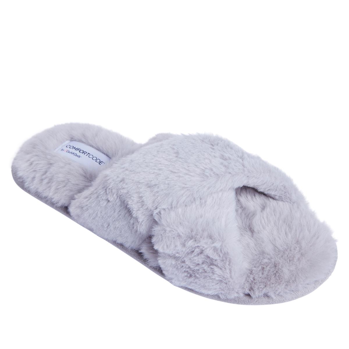 Womens Faux Fur Criss Cross Slippers