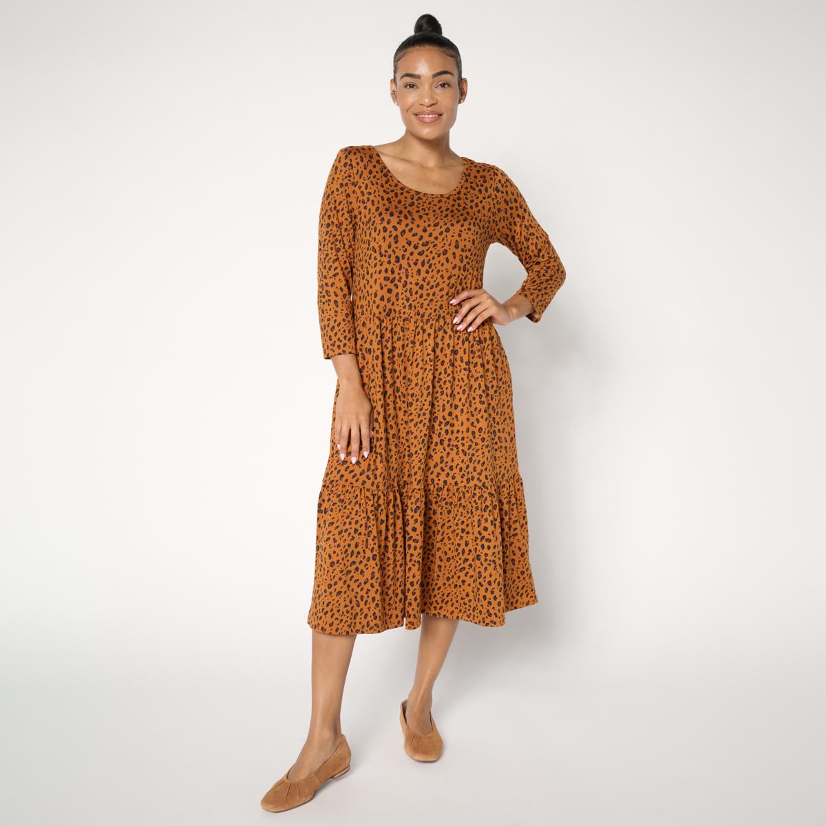 Comfort Code Stretch Jersey Knit Tiered Hem Midi Lounge Dress