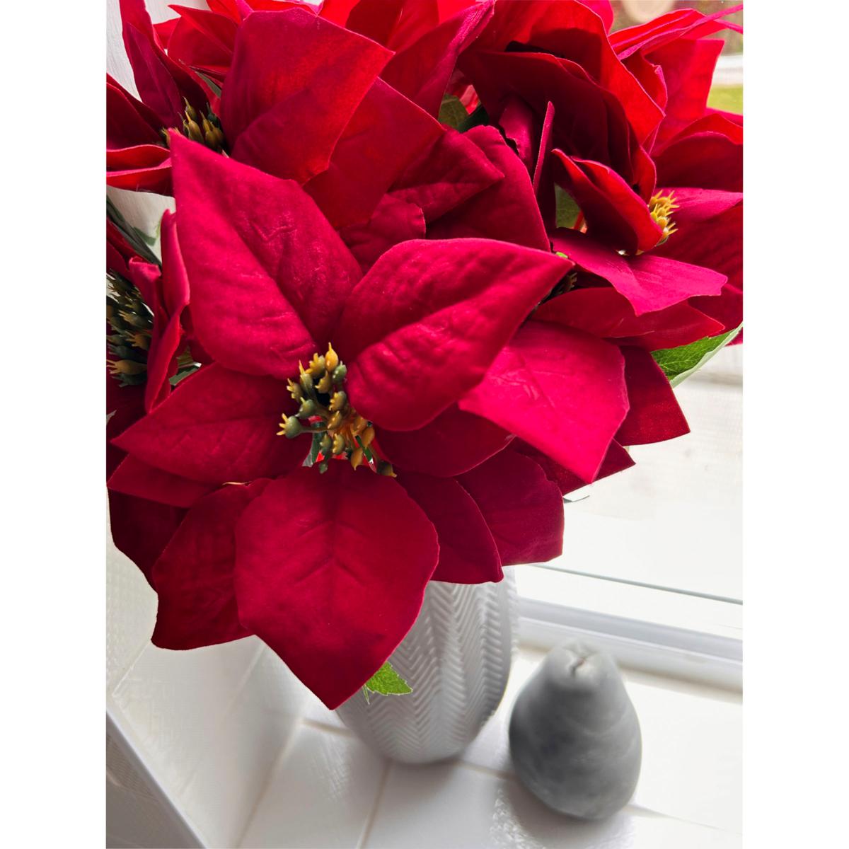 12 Christmas Red Flowers for Crafts, Artificial Poinsettia, Small