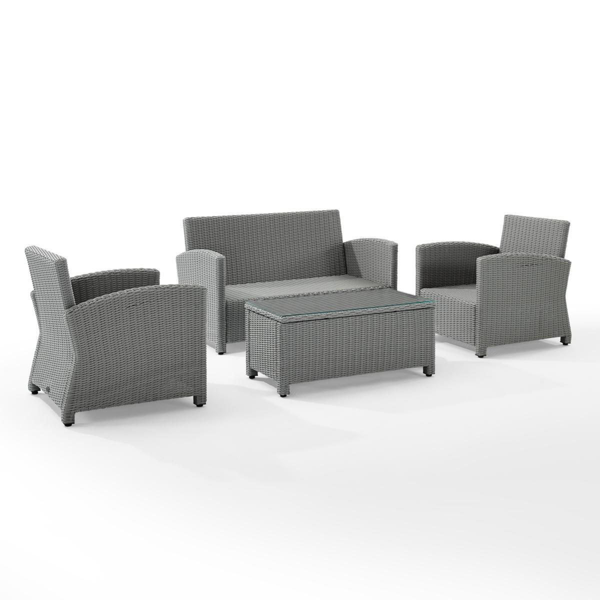 Crosley Bradenton Outdoor Wicker Sectional Set, Navy/Gray - 4 Piece