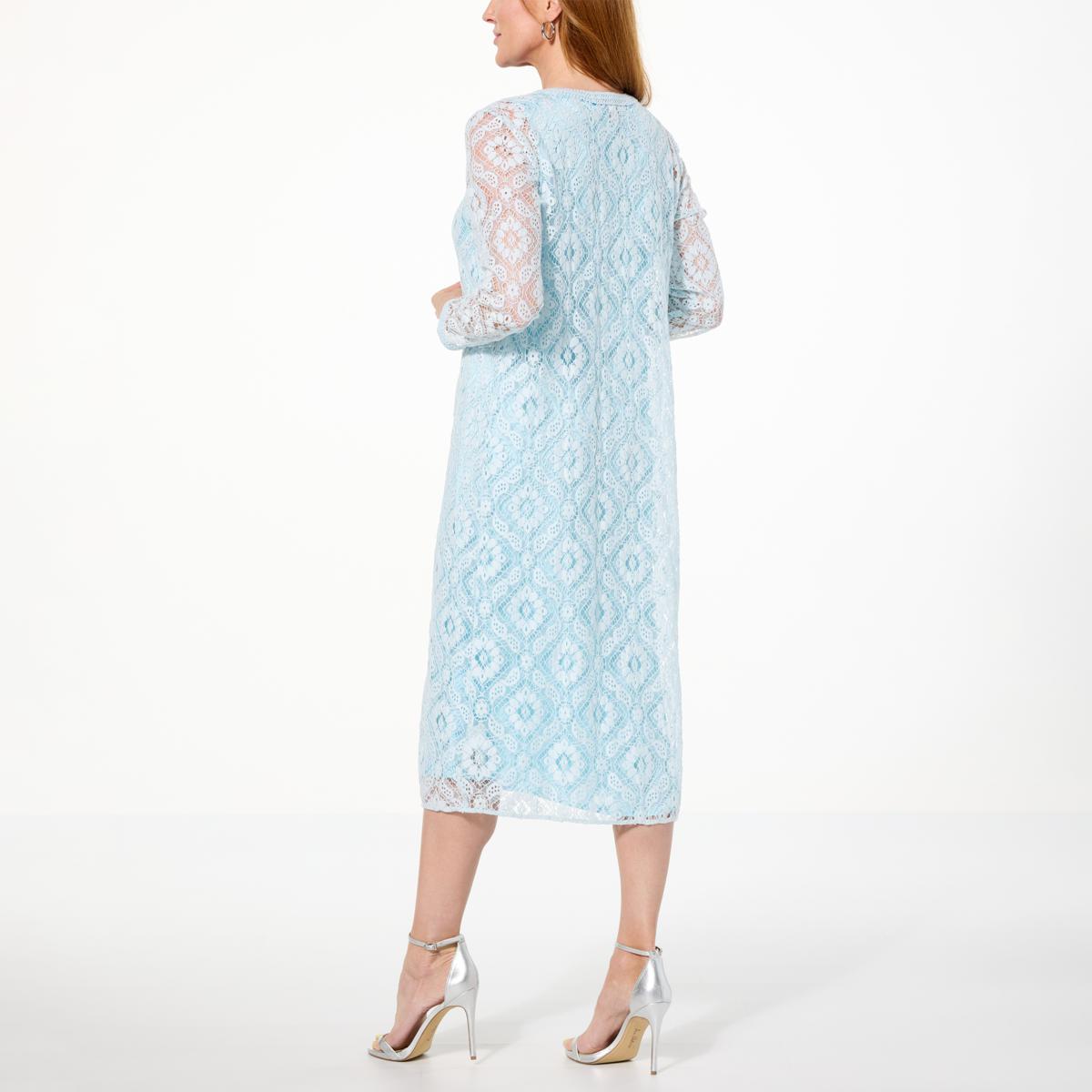 chinese dress ladies Easel Cream & Blue Printed Bell Sleeve Maxi Duster Dress – Deja Nu Tx main image 0