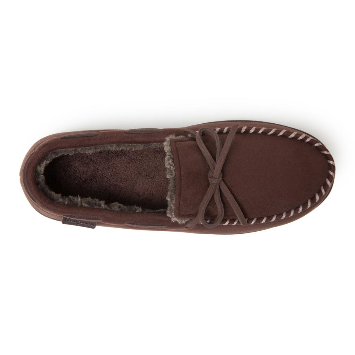 Dearfoams Men's Suede Moccasin with Tie Slipper