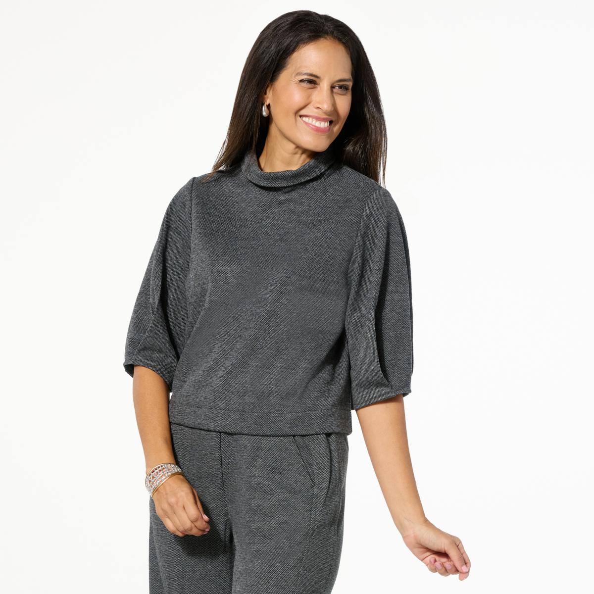 Democracy Pleated Elbow Sleeve Mock-Neck Top | HSN