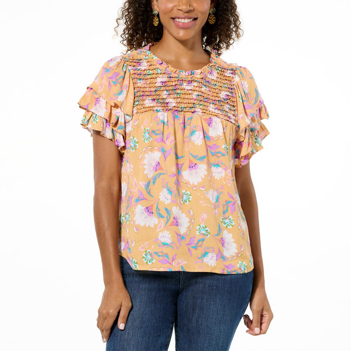 Democracy printed ruffle top online