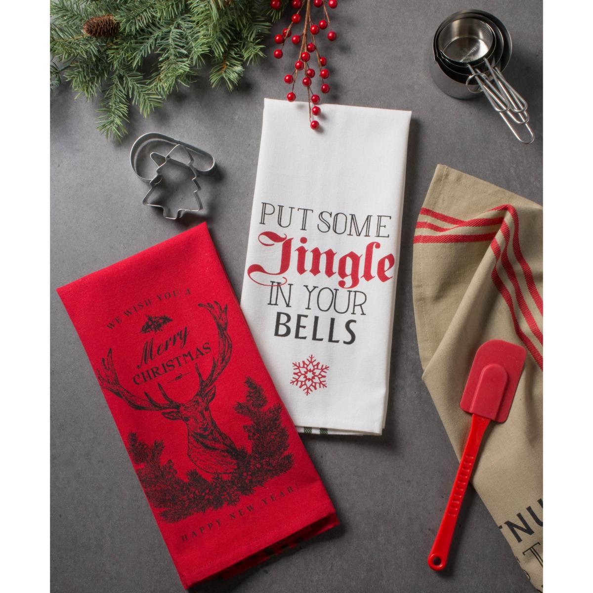 Design Imports Holiday Stag Christmas Print Kitchen Towel Set of