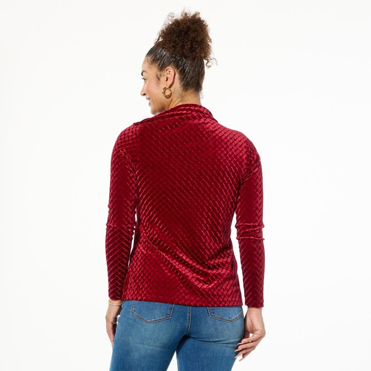 トップス Tightbooth DWAYNE VELOUR LONG SLEEVE DG2 by Diane Gilman Asymmetric Long-Sleeve Velvet Top