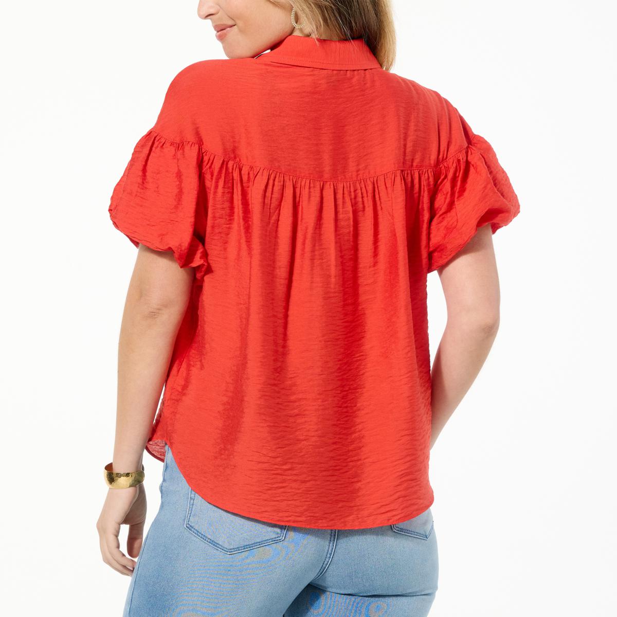DG2 by Diane Gilman Balloon-Sleeve Button-Up Blouse