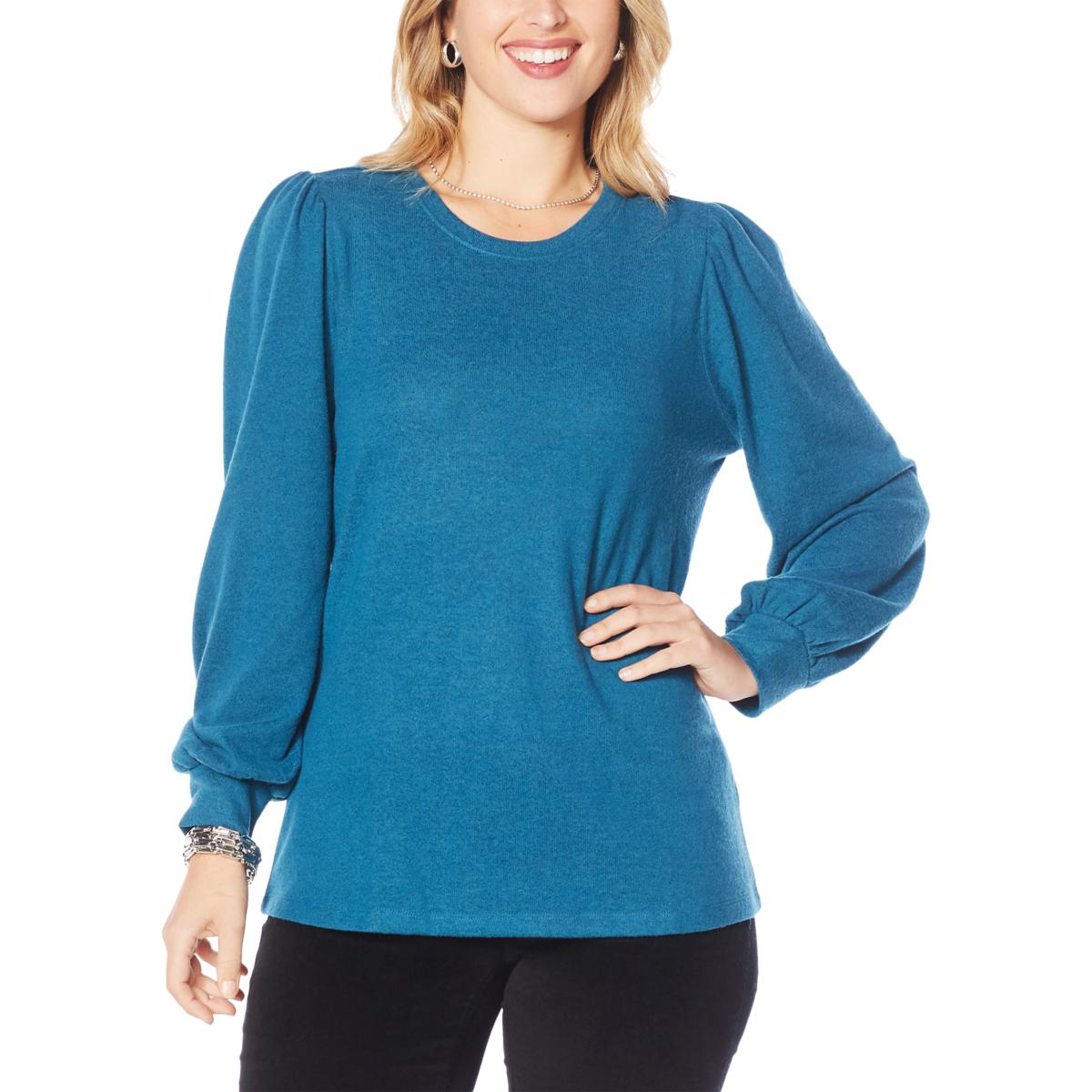 DG2 by Diane Gilman Brushed Jersey Knit Puff-Sleeve Top