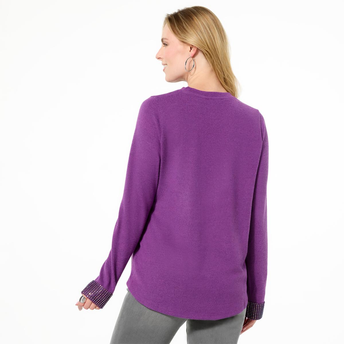 DG2 by Diane Gilman Brushed Knit Rhinestone Embellished Top