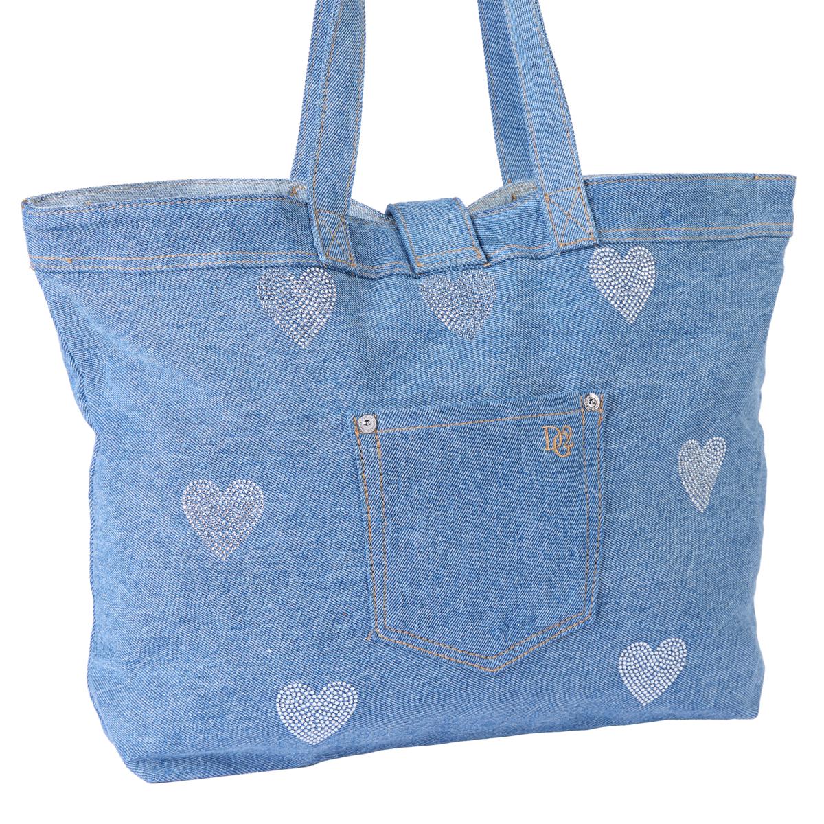 DG2 by Diane Gilman Crystal Heart Denim Tote Bag - 23421543