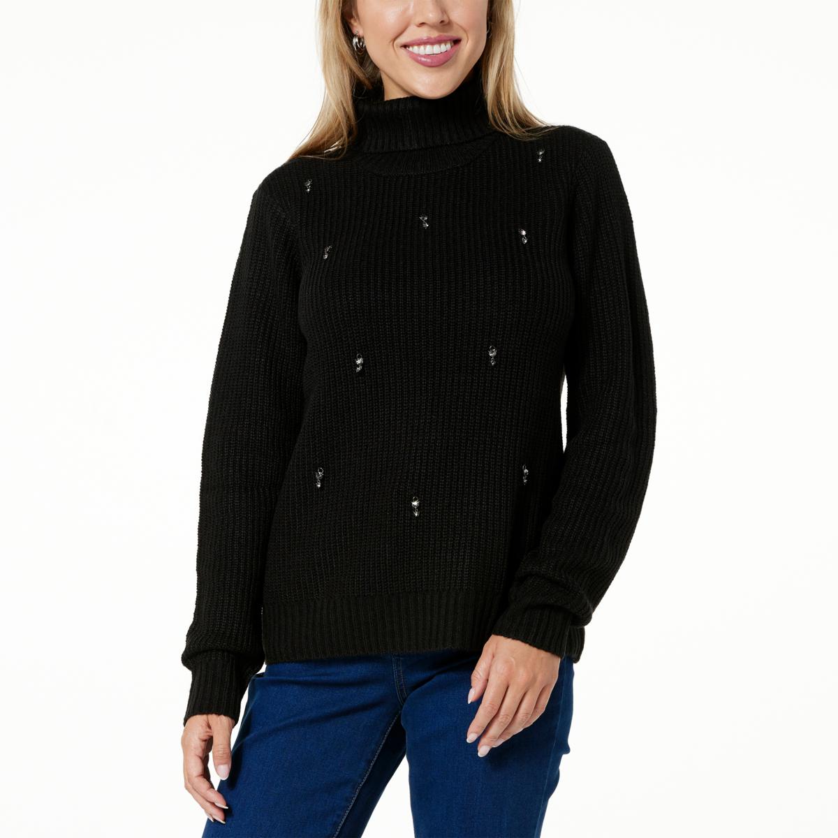 DG2 by Diane Gilman Embellished Turtleneck Pullover Sweater