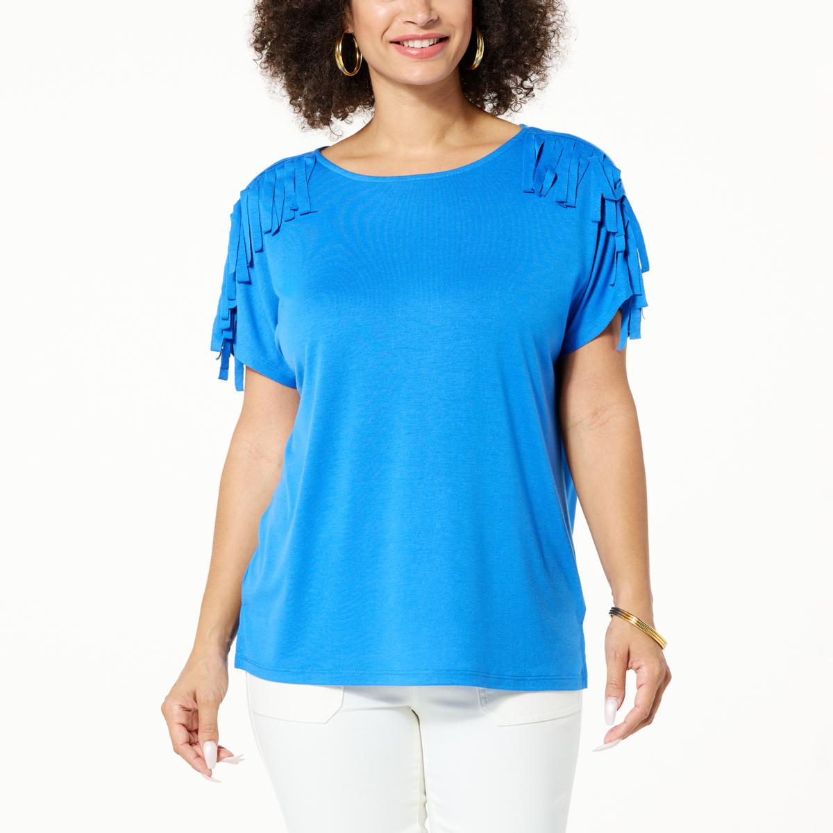 DG2 by Diane Gilman Everyday Jersey Fringed Dolman Sleeve Top